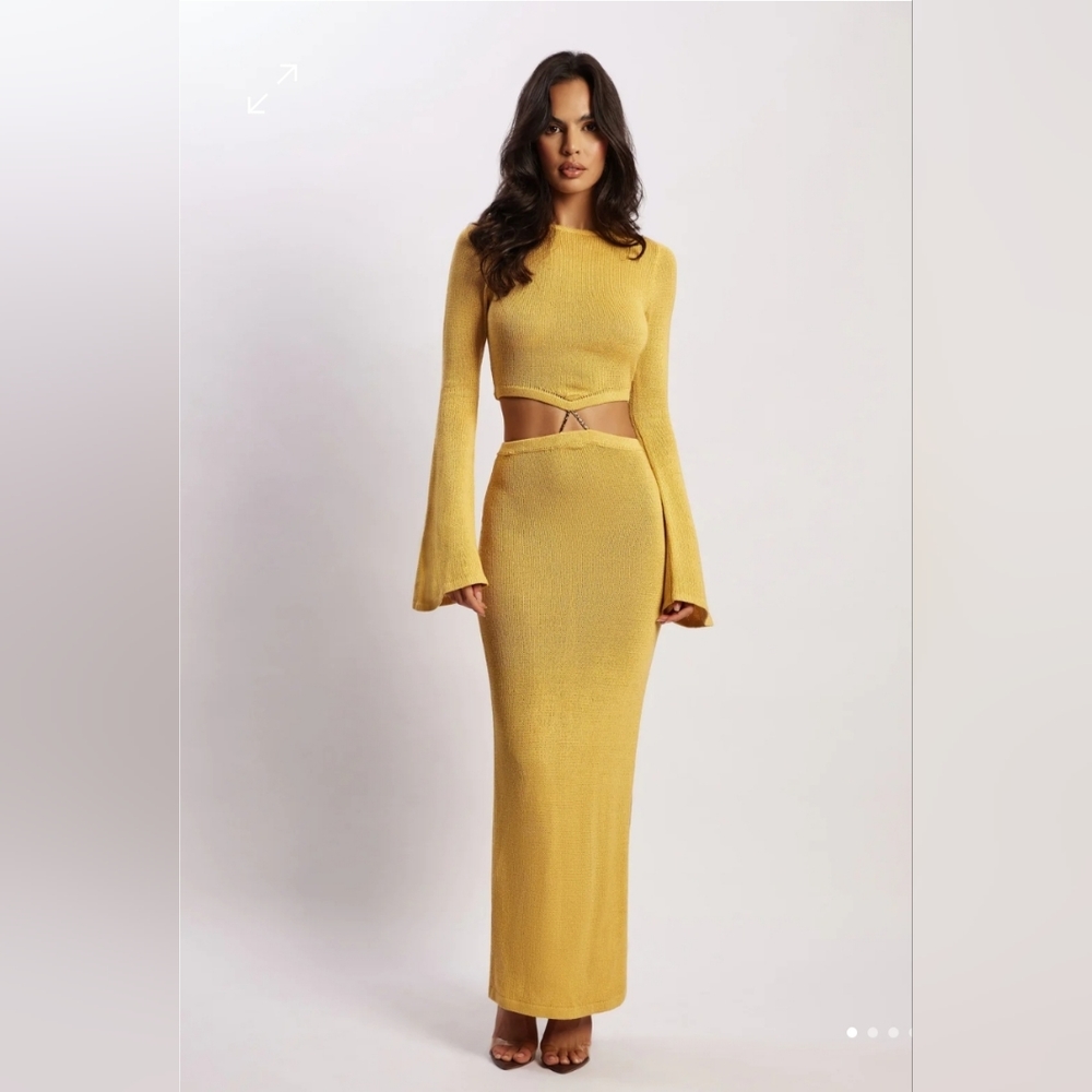 Meshki ANNA Flare Sleeve Knit Dress - Yellow
